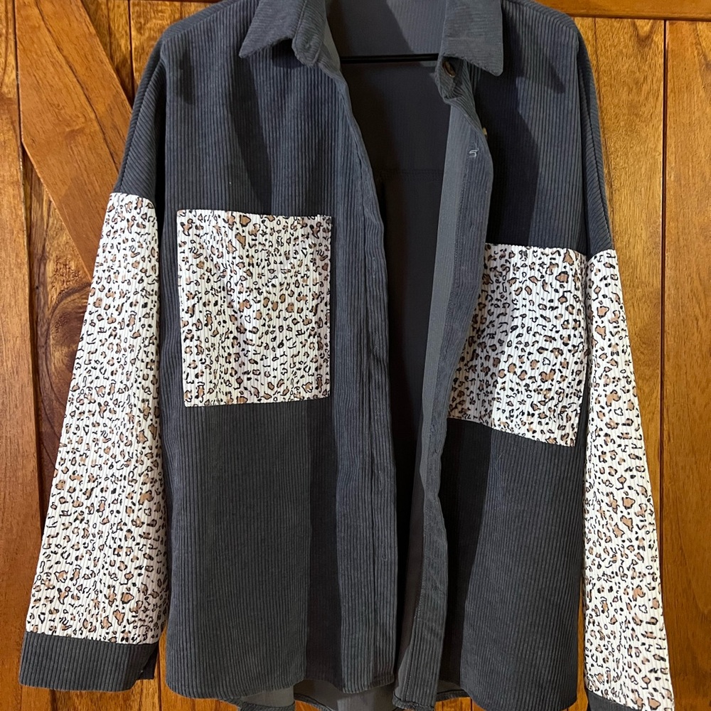 Leopard Print Black Corduroy Jacket